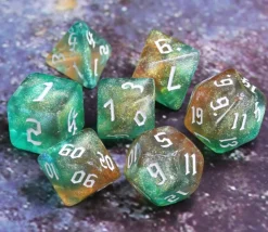 Set 7 dés multi-faces - Tranquil World marron vert