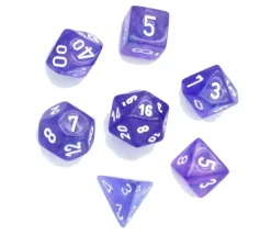 Set 7 dés multifaces Borealis VIOLET pailleté avec chiffres blancs