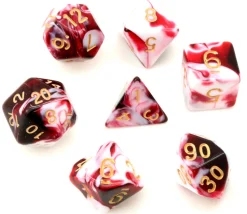 Set 7 dés multi-faces effet rouge et blanc