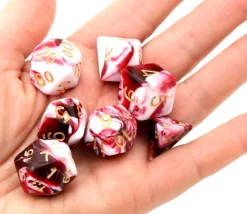 Set 7 dés multi-faces effet rouge et blanc