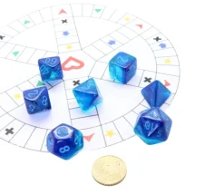 Set 7 dés multi-faces effet bleu pailleté Gemini
