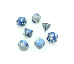 Set 7 dés multi-faces effet bleu et argenté