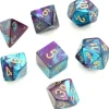 Set 7 dés multifaces effet mixé TURQUOISE/VIOLET chiffres en doré