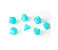 Set 7 dés multi-faces effet aqua eau turquoise