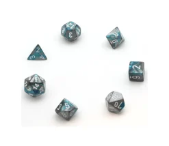 Set 7 dés multi-faces effet turquoise et argenté