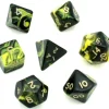 Set 7 dés multi-faces marbrés JAUNE/NOIR