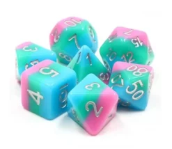 Set 7 dés multi-faces multicolores pastels sakura matcha