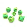 Set 7 dés multi-faces nacrés verts et jaunes