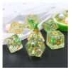 Set 7 dés multi-faces pailletés translucides green flakes