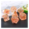 Set 7 dés multi-faces pailletés translucides Red flakes