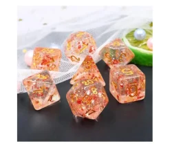 Set 7 dés multi-faces pailletés translucides Red flakes