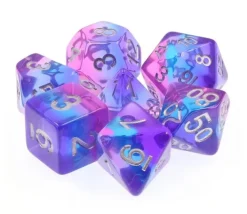 Set 7 dés multi-faces purple sky translucides