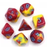 Set 7 dés multi-faces rouges et jaunes opaques