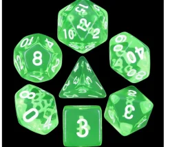 Set 7 dés multi-faces translucides émeraude vert