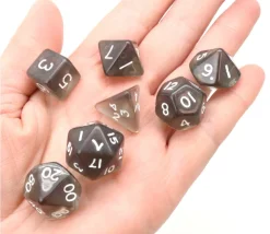 Set 7 dés multifaces translucides NOIR