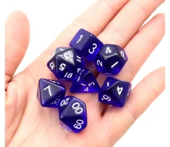 Set 7 dés multifaces translucides BLEU