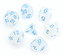 Set 7 dés multi-faces translucides effet glacé
