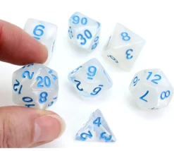 Set 7 dés multi-faces translucides effet glacé