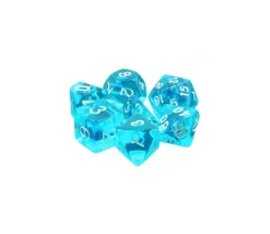 Set 7 dés multi-faces translucides bleus