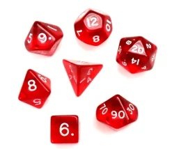 Set 7 dés multifaces translucides ROUGE