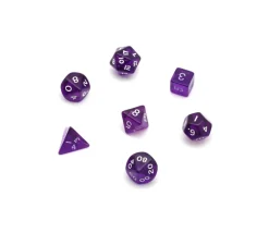 Set 7 dés multifaces translucides VIOLET