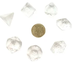 Set 7 dés multi-faces translucides transparent