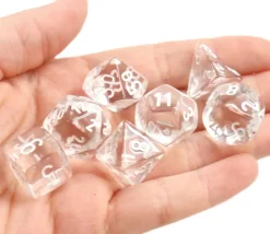 Set 7 dés multi-faces translucides transparent