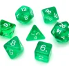 Set 7 dés multifaces translucides VERT