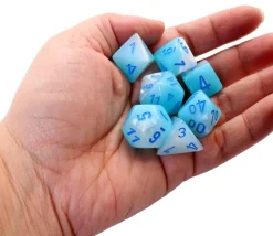 Set 7 dés multi-faces turquoise et blanc Gemini