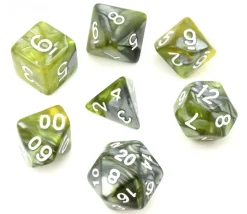 Set 7 dés multi-faces vert et argent green flow