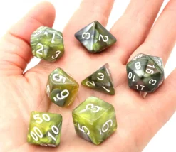 Set 7 dés multi-faces vert et argent green flow