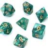 Set 7 dés multi-faces verts nacrés chiffres or