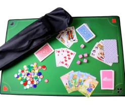 Set complet jeux traditionnels avec cartes, jetons, dés et tapis
