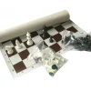Set Jeu Echec complet taille 5 : 32 pions + échiquier enroulable 49 x 49 cm marron blanc