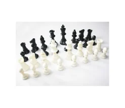 Set Jeu Echec complet taille 5 : 32 pions + échiquier enroulable 49 x 49 cm marron blanc