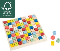 Sudoku en bois carrés couleurs et chiffres