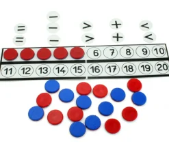 Tableau de calcul de 1 à 20 + 32 jetons bicolores signes mathématiques