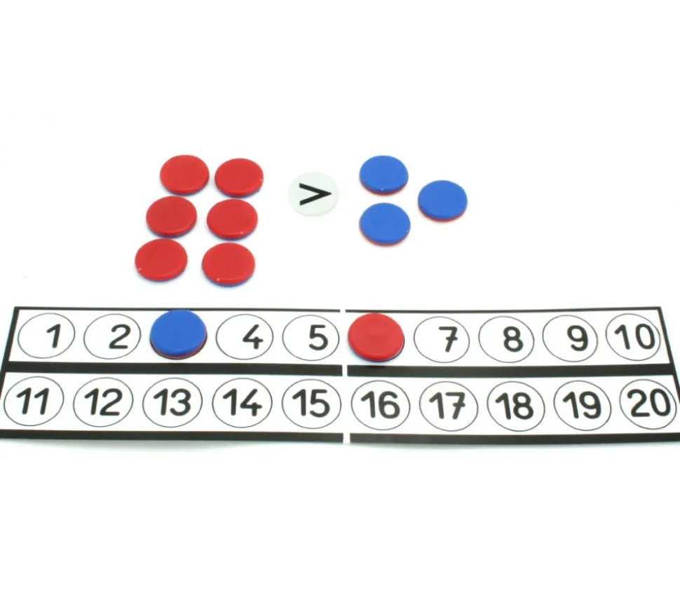 Tableau de calcul de 1 à 20 + 32 jetons bicolores signes mathématiques