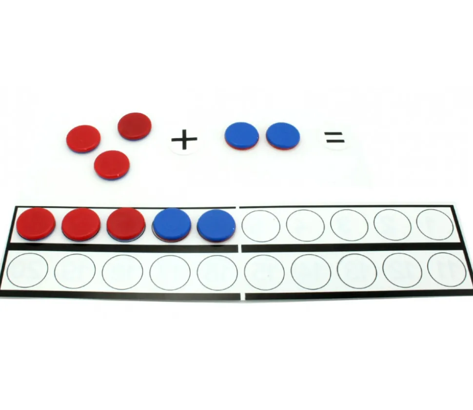 Tableau de calcul de 1 à 20 + 32 jetons bicolores signes mathématiques