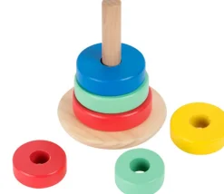 Tour à empiler en bois avec anneaux